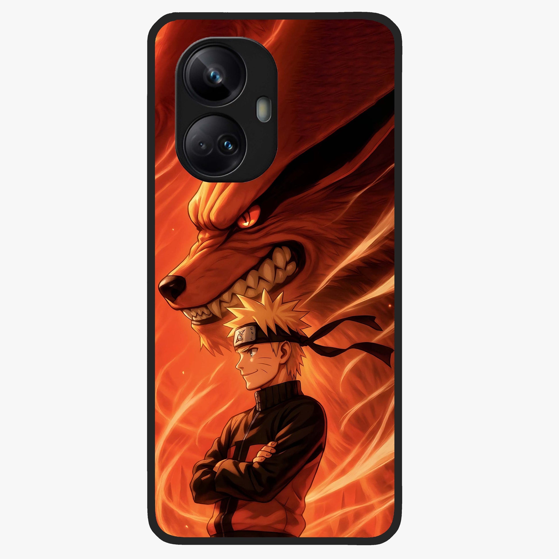 Nine Tails Legacy Glass Case showing flat back view with powerful nine-tailed fox inspired artwork and glossy glass finish.