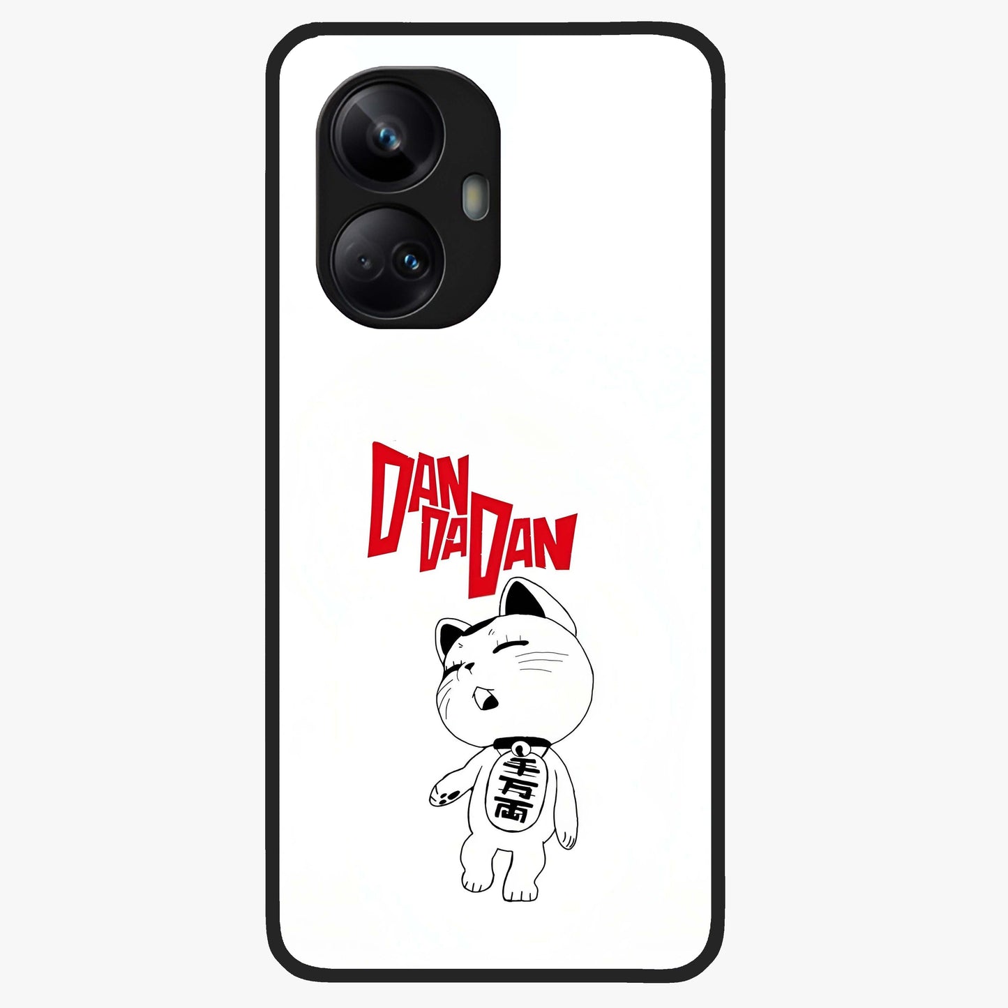 Playful Spirit Charm Glass Case showing flat back view with cheerful charm themed artwork and glossy glass finish.