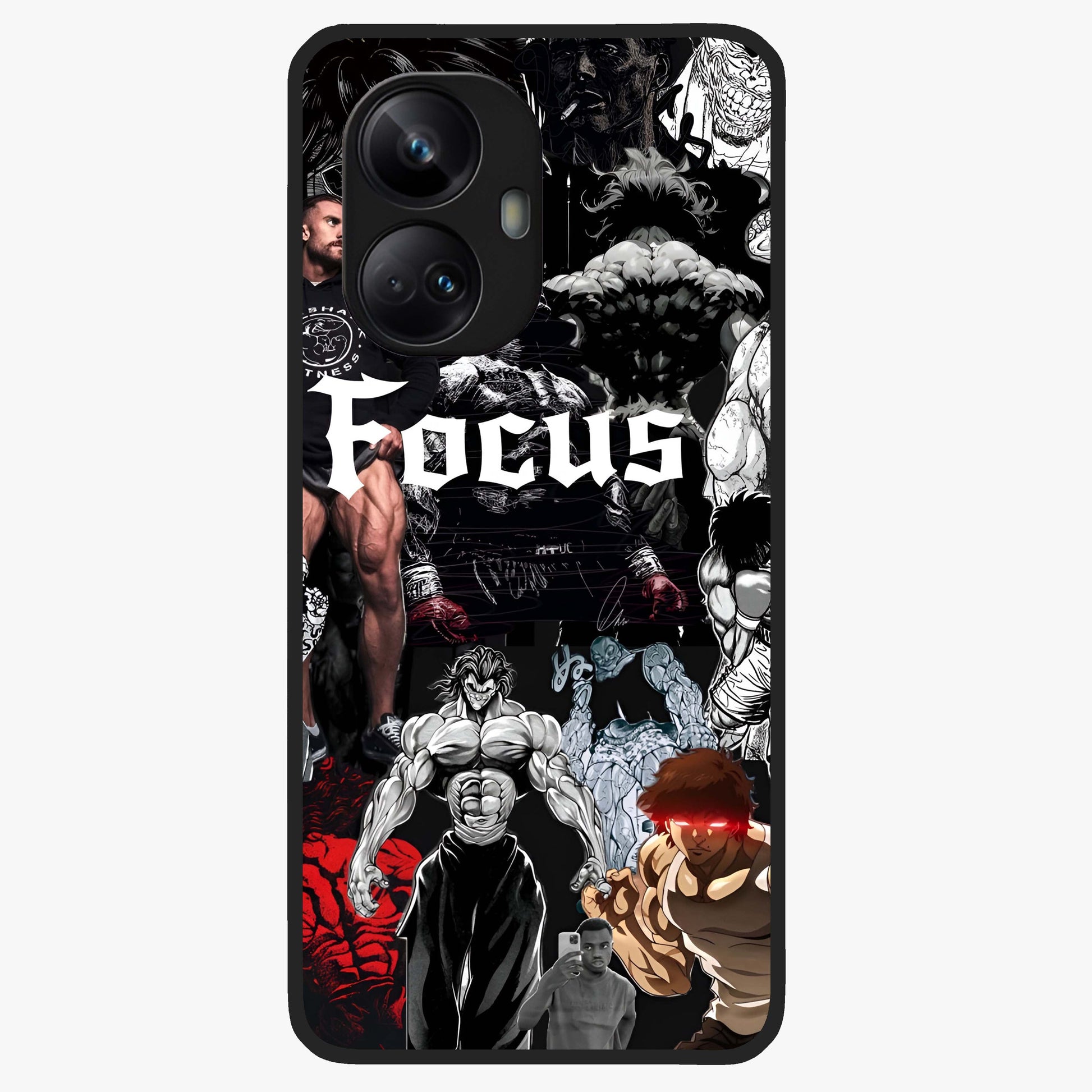 Relentless Power Focus Glass Case showing flat back view with motivational typography artwork and glossy glass finish.