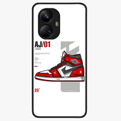Retro Sneaker Blueprint Glass Case showing flat back view with sneaker blueprint style artwork and glossy glass finish.