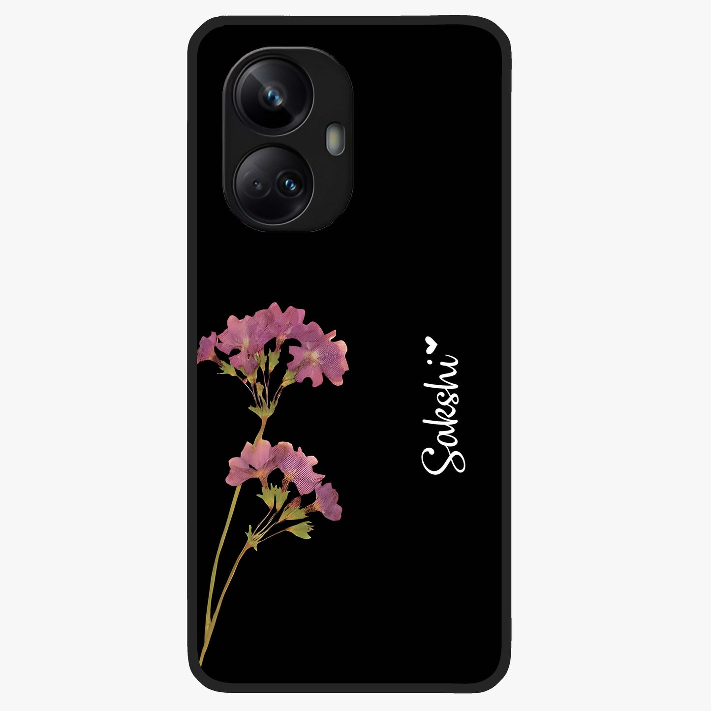 Riching Lavender Flower Custom Name Glass Case showing flat back view with lavender floral artwork and personalized name design.