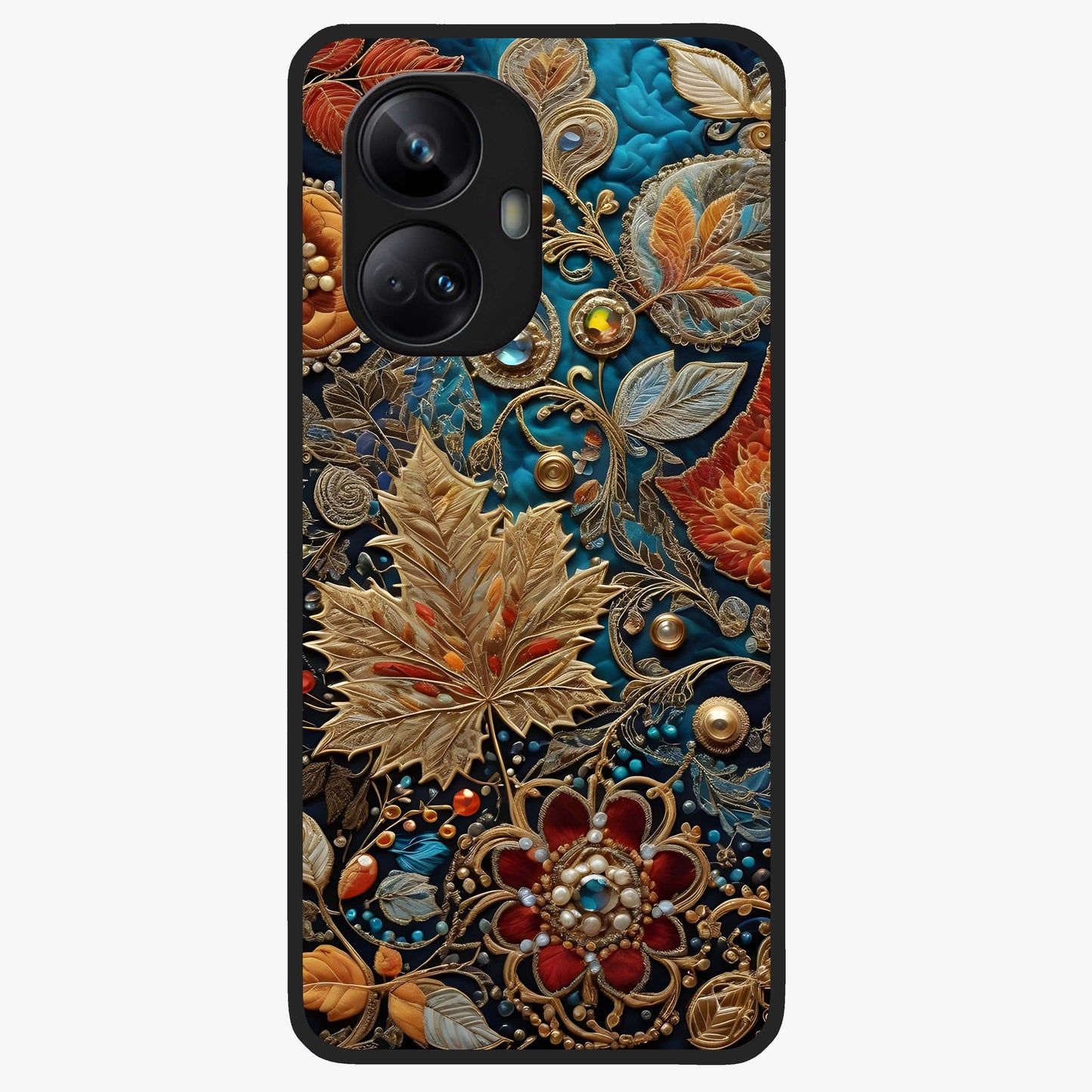 Royal Jewel Garden Glass Case showing flat back view with decorative floral garden artwork and glossy glass finish.