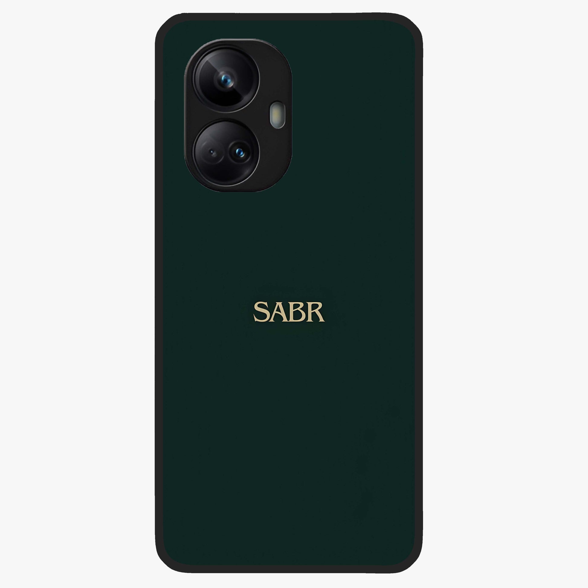 Sabr Minimal Patience Glass Case showing flat back view with minimalist typography artwork and glossy glass finish.