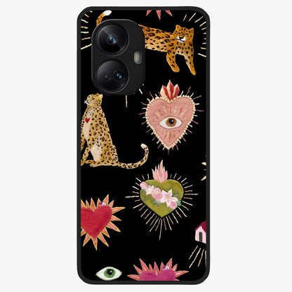 Sacred Jungle Heart Glass Case showing flat back view with jungle inspired heart artwork and glossy glass finish.