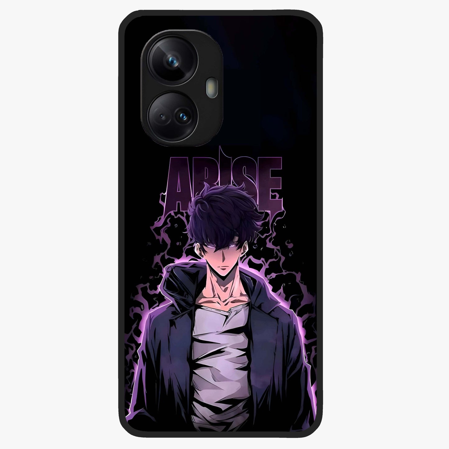 Shadow Monarch Awakening Glass Case showing flat back view with powerful dark monarch themed artwork and glossy glass finish.