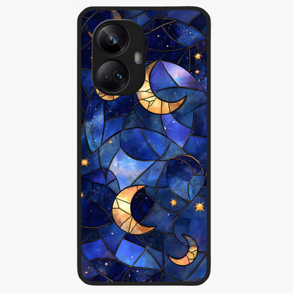 Starlit Sky Tapestry Glass Case showing flat back view with decorative starry sky tapestry artwork and glossy glass finish.