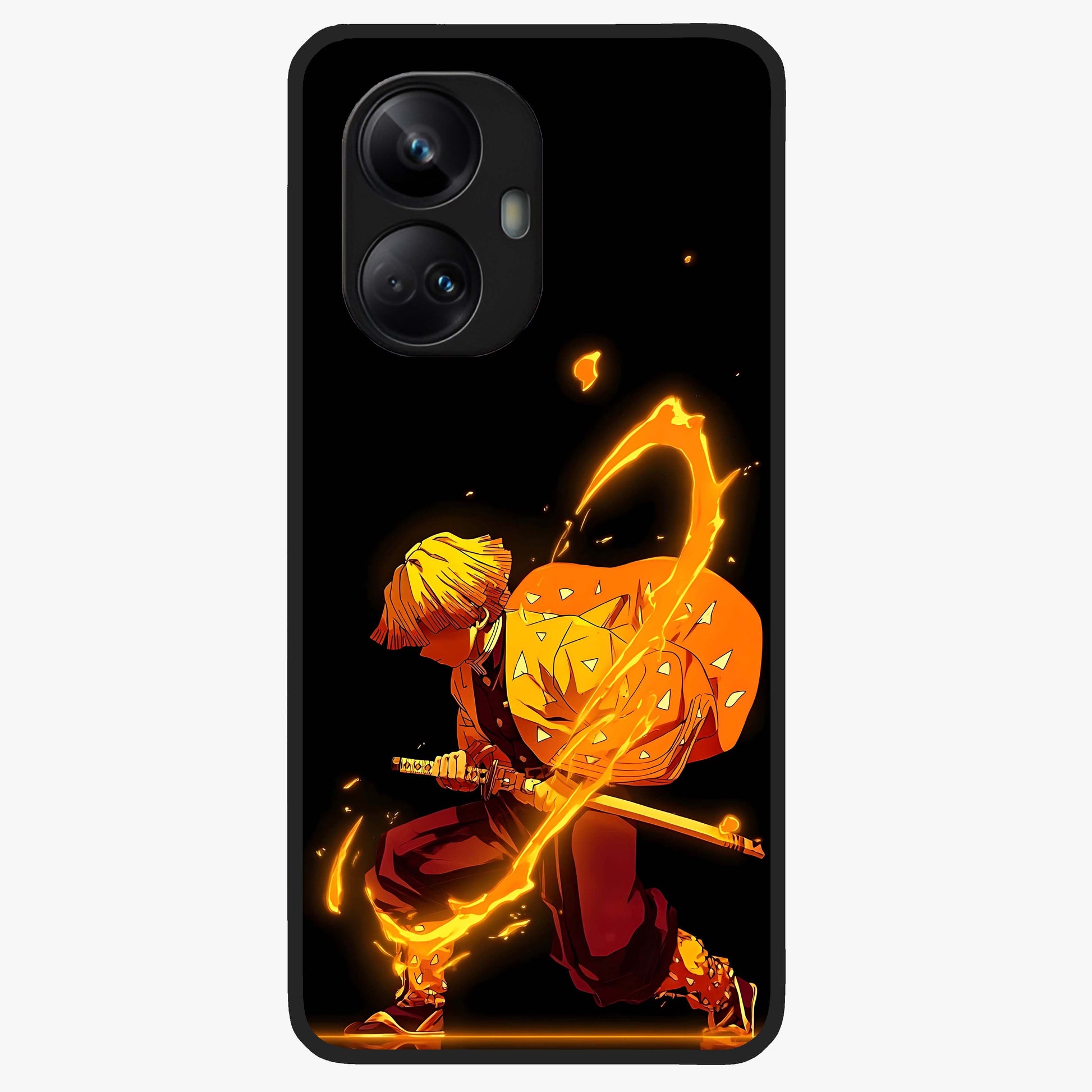 Thunder Flame Execution Glass Case showing flat back view with powerful flame and lightning artwork and glossy glass finish.