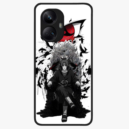 Uchiha Shadow Throne Glass Case showing flat back view with cosmic underwater themed artwork and glossy glass finish.