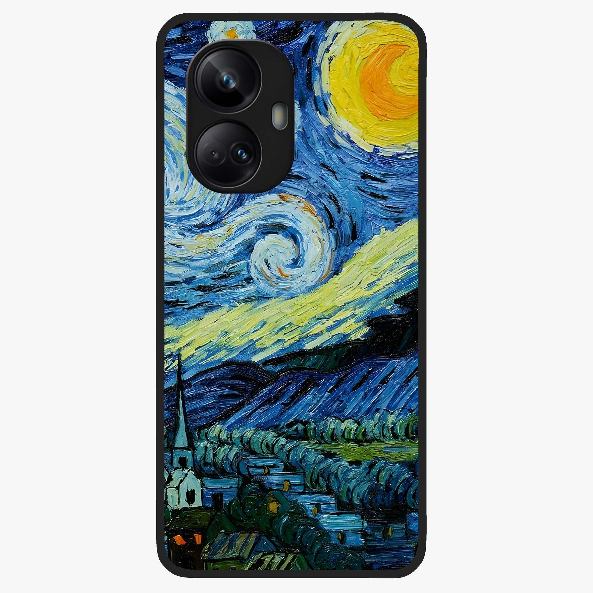 Van Gogh Art Glass Case showing flat back view with classic painterly artwork inspired by Van Gogh style and glossy glass finish.