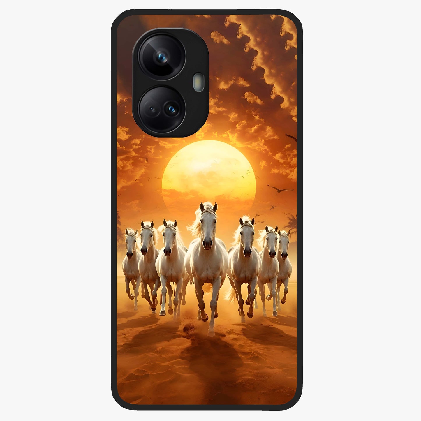 Wild Sunset Majesty Glass Case showing flat back view with majestic sunset landscape artwork and glossy glass finish.