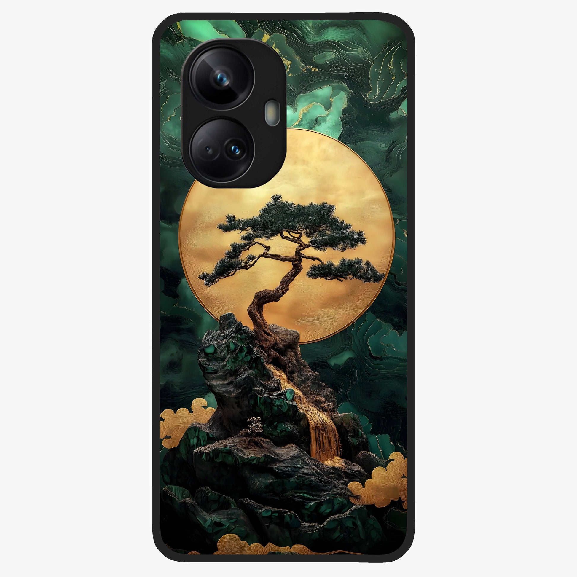 Zen Moon Rise Glass Case showing flat back view with calm moonrise artwork and glossy glass finish.