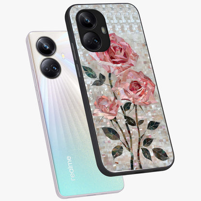 Blush Mosaic Bloom Glass Case displayed in angled mockup highlighting artistic mosaic flower pattern with aesthetic design.