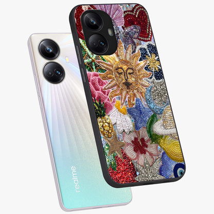 Celestial Floral and Playful Glass Case displayed in angled mockup highlighting playful floral design with dreamy celestial elements.