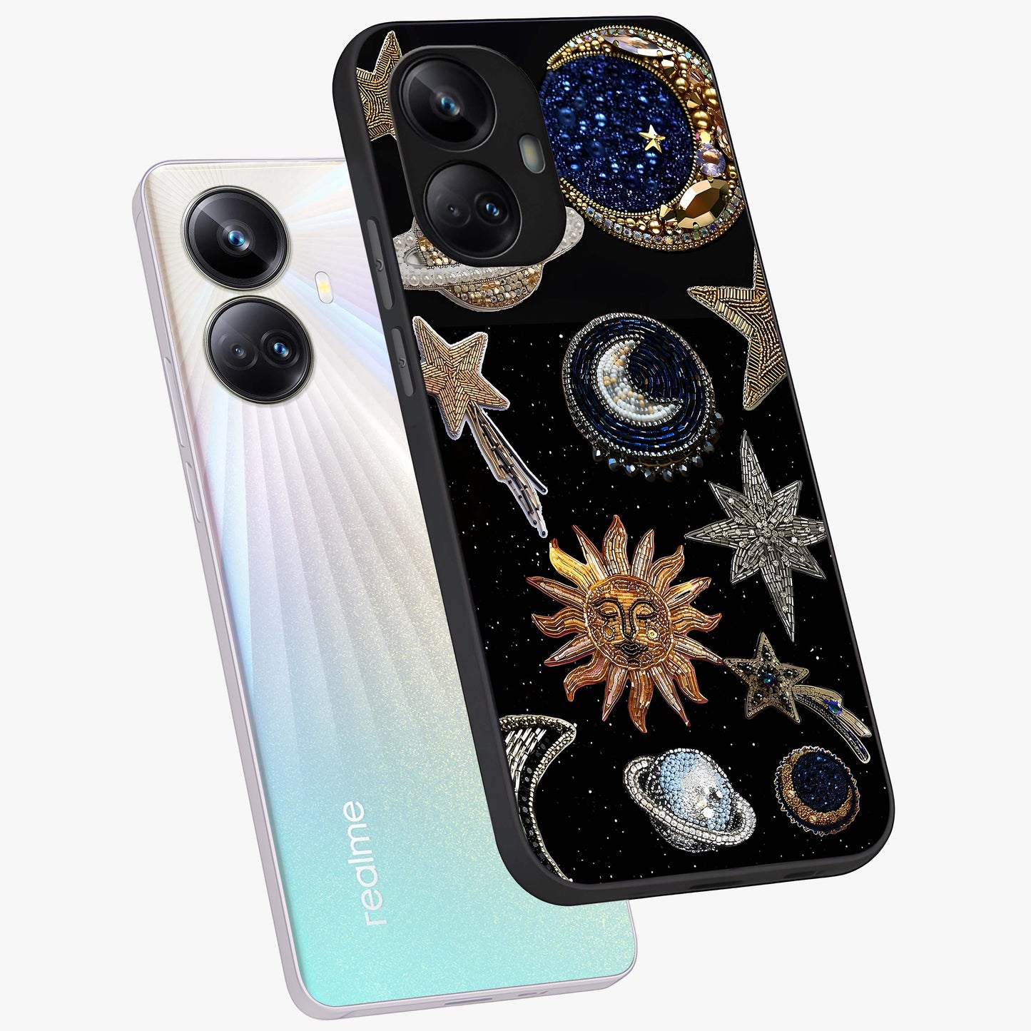 Celestial Gem Constellations Glass Case displayed in angled mockup highlighting gemstone inspired constellation design.