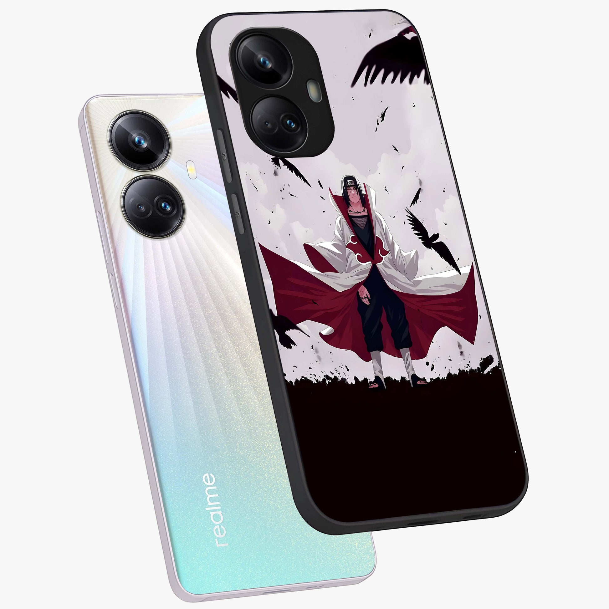 Crimson Crow Ascension Glass Case displayed in angled mockup highlighting powerful crow illustration with dark crimson aesthetic.