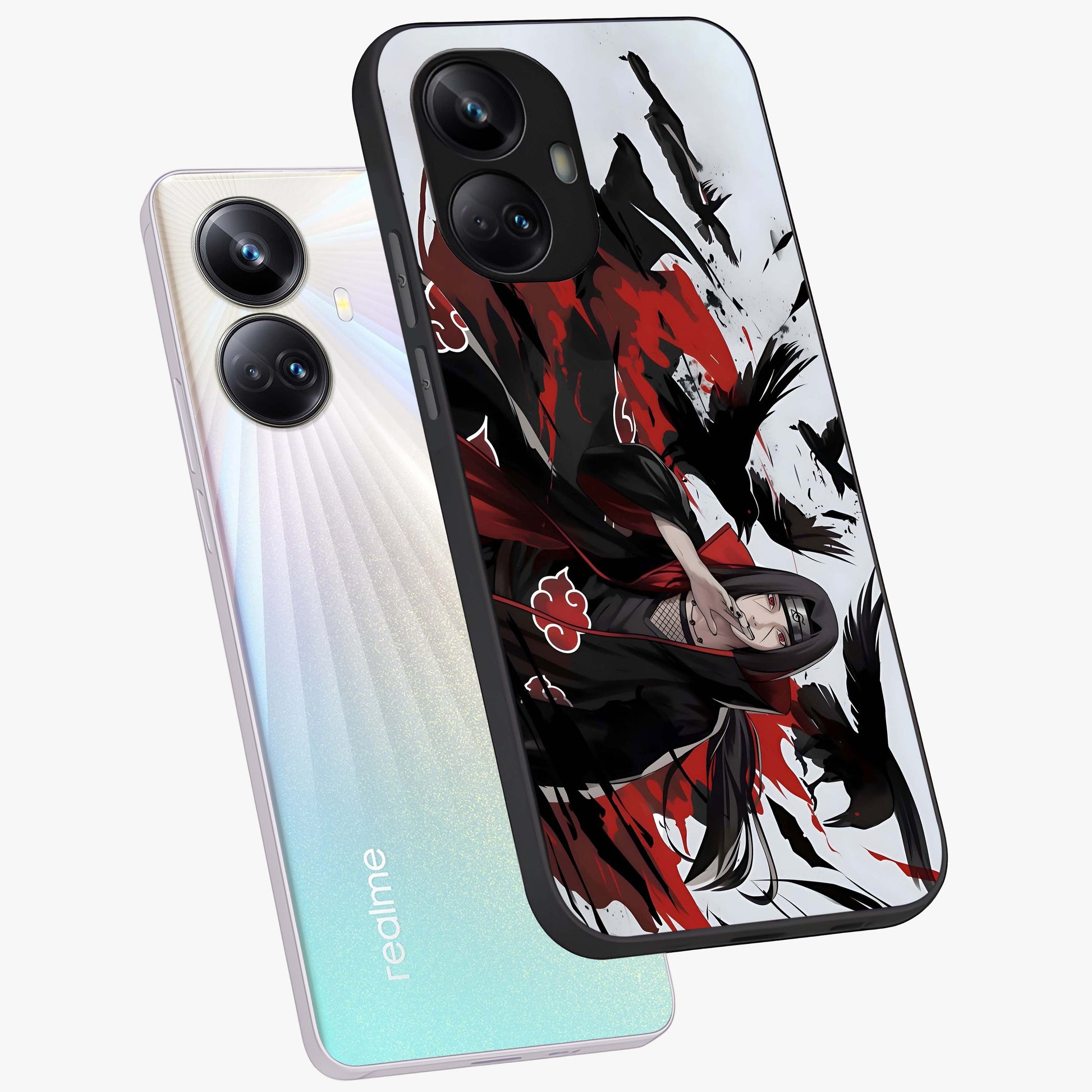 Crimson Crow Illusion Glass Case displayed in angled mockup highlighting mysterious crow graphic with dark aesthetic style.