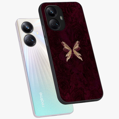 Crimson Fade Butterfly Glass Case displayed in angled mockup highlighting elegant butterfly design with crimson gradient aesthetic.