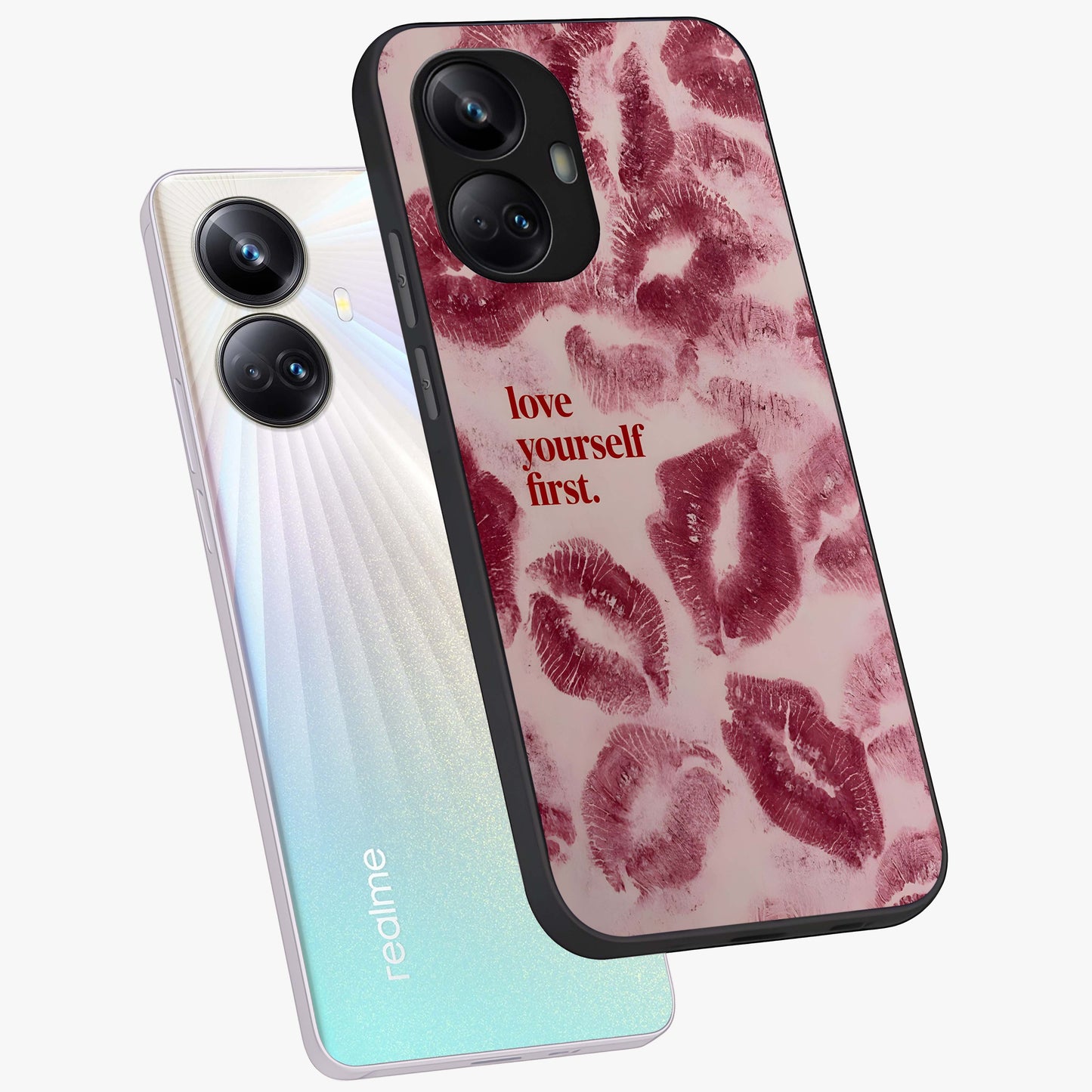 Crimson Kiss Love Glass Case displayed in angled mockup highlighting bold love inspired design with modern aesthetic style.