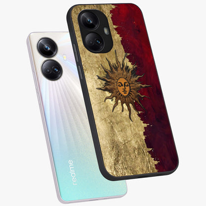 Crimson Sun Majesty Glass Case displayed in angled mockup highlighting majestic crimson sun design with bold aesthetic style.