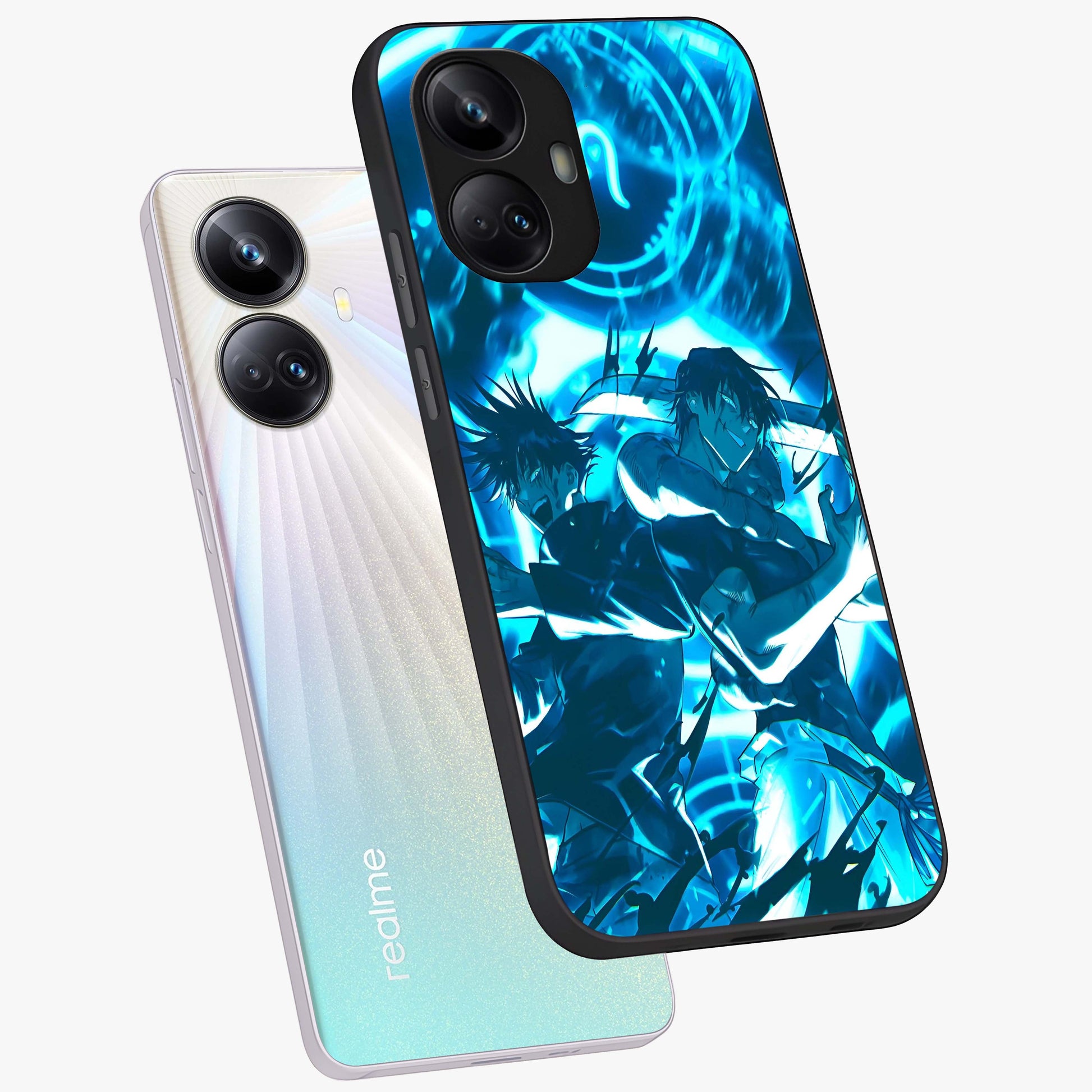 Cursed Energy Clash Glass Case displayed in angled mockup highlighting powerful battle inspired graphic with anime style aesthetic.