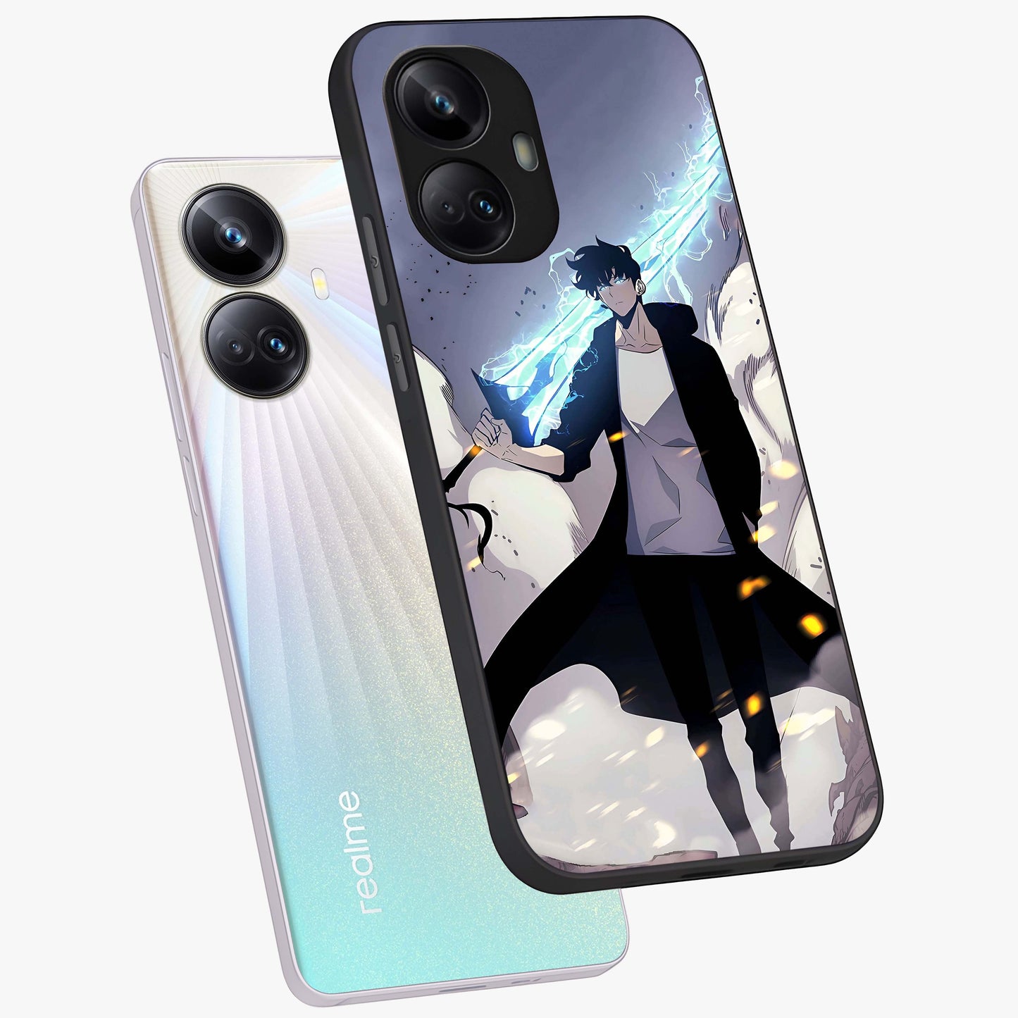 Dark Lightning Anime Warrior Glass Case displayed in angled mockup highlighting powerful lightning themed anime illustration.