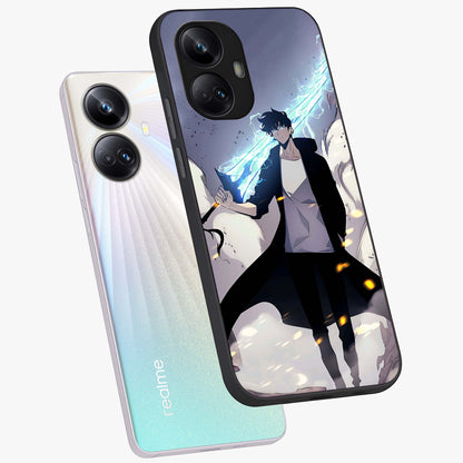 Dark Lightning Anime Warrior Glass Case displayed in angled mockup highlighting powerful lightning themed anime illustration.
