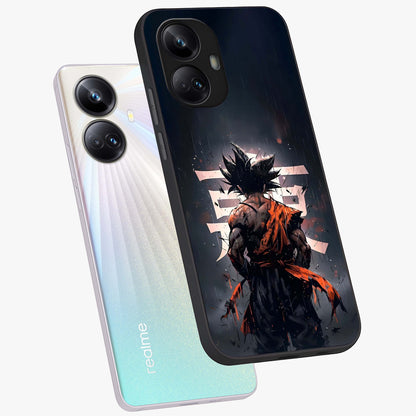 Dark Warrior In Rain Glass Case displayed in angled mockup highlighting dramatic warrior illustration with dark rain aesthetic.