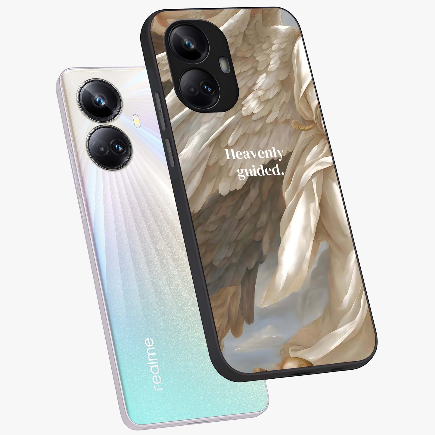 Divine Winged Grace Glass Case displayed in angled mockup highlighting graceful wing design with divine aesthetic style.