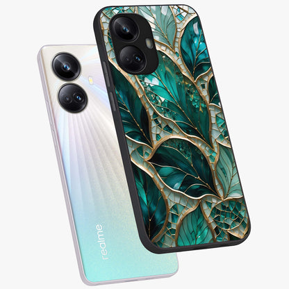 Emerald Leaf Glass Glass Case displayed in angled mockup highlighting botanical leaf illustration with elegant natural aesthetic.