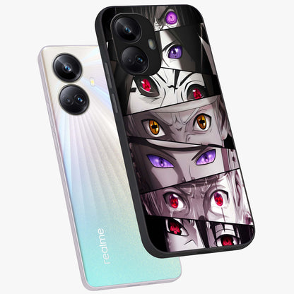 Eyes of Destiny Glass Case displayed in angled mockup highlighting bold eye illustration with mystical aesthetic style.