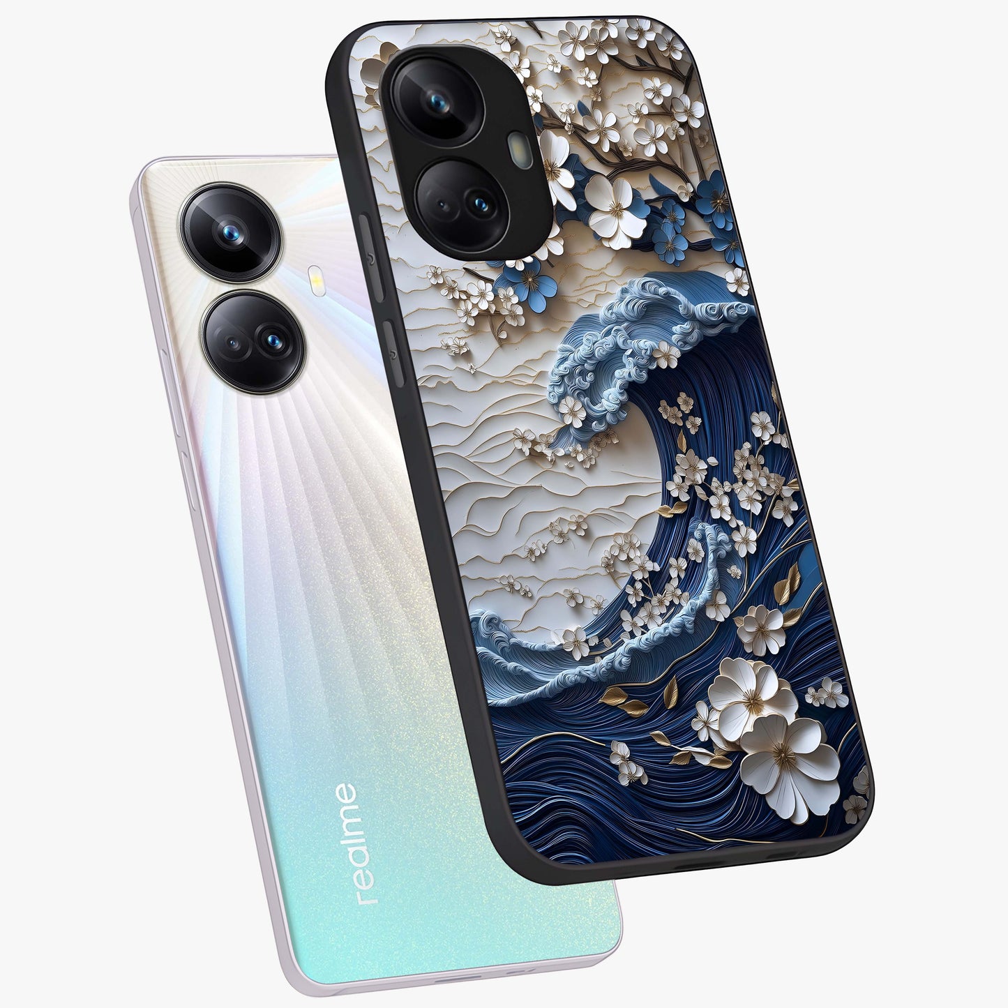 Floral Wave Origami Glass Case displayed in angled mockup highlighting geometric origami flower design with modern aesthetic style.