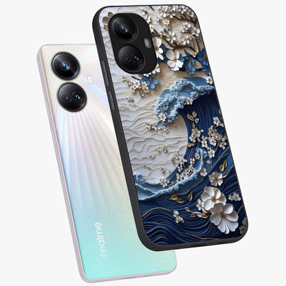 Floral Wave Origami Glass Case displayed in angled mockup highlighting geometric origami flower design with modern aesthetic style.