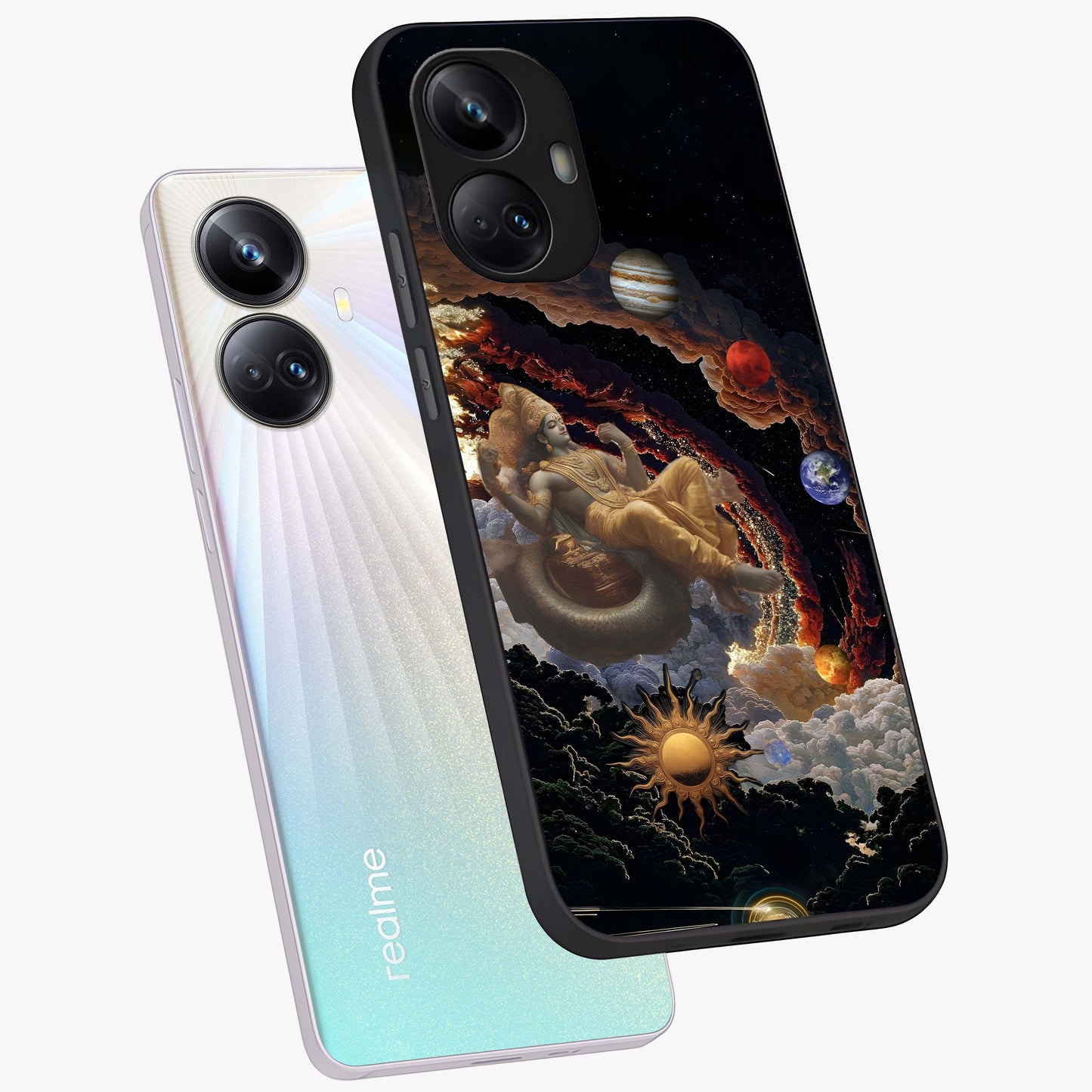 Galactic Divine God Glass Case displayed in angled mockup highlighting powerful celestial deity illustration with galactic aesthetic.