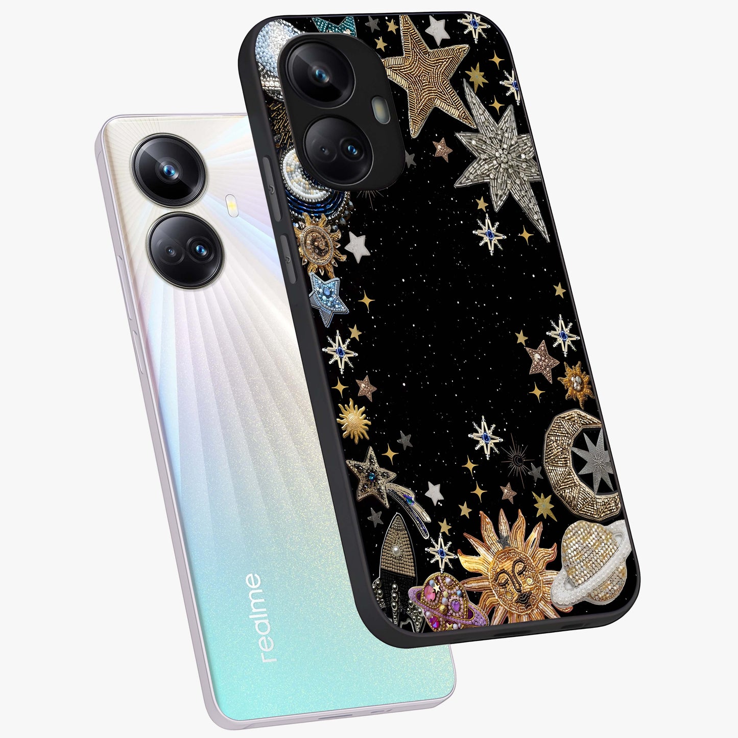 Galactic Jewel Stars Glass Case displayed in angled mockup highlighting shining celestial star design with cosmic aesthetic style.