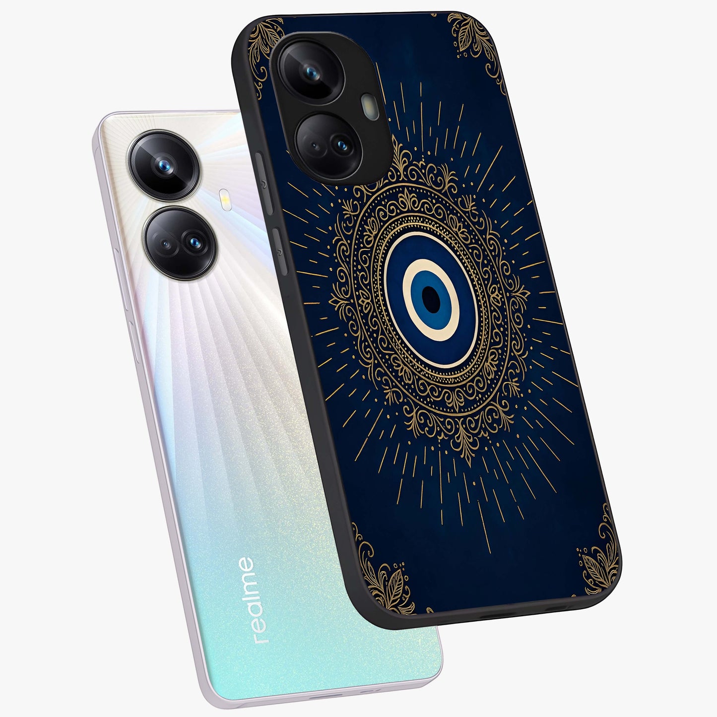 Golden Celestial Charm Glass Case displayed in angled mockup highlighting sparkling cosmic charm design with celestial aesthetic.