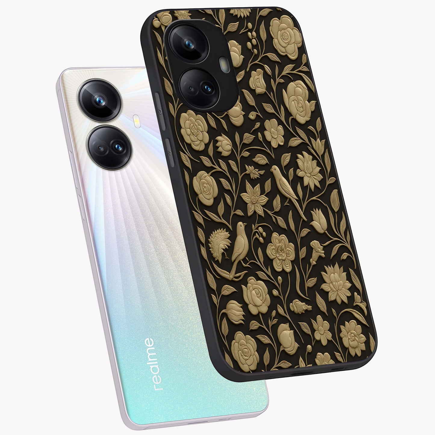 Golden Evil Eye Mandala Glass Case displayed in angled mockup highlighting protective evil eye symbol with golden mandala design.