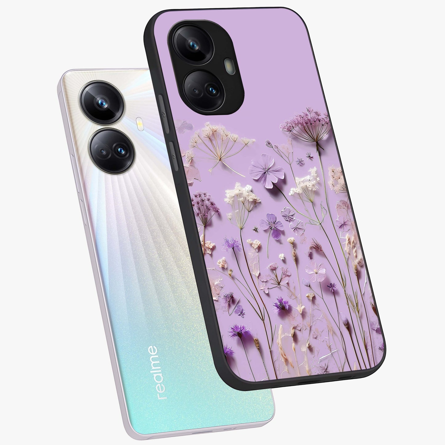 Lavender Blossom Dream Glass Case displayed in angled mockup highlighting dreamy lavender flower design with calming aesthetic style.
