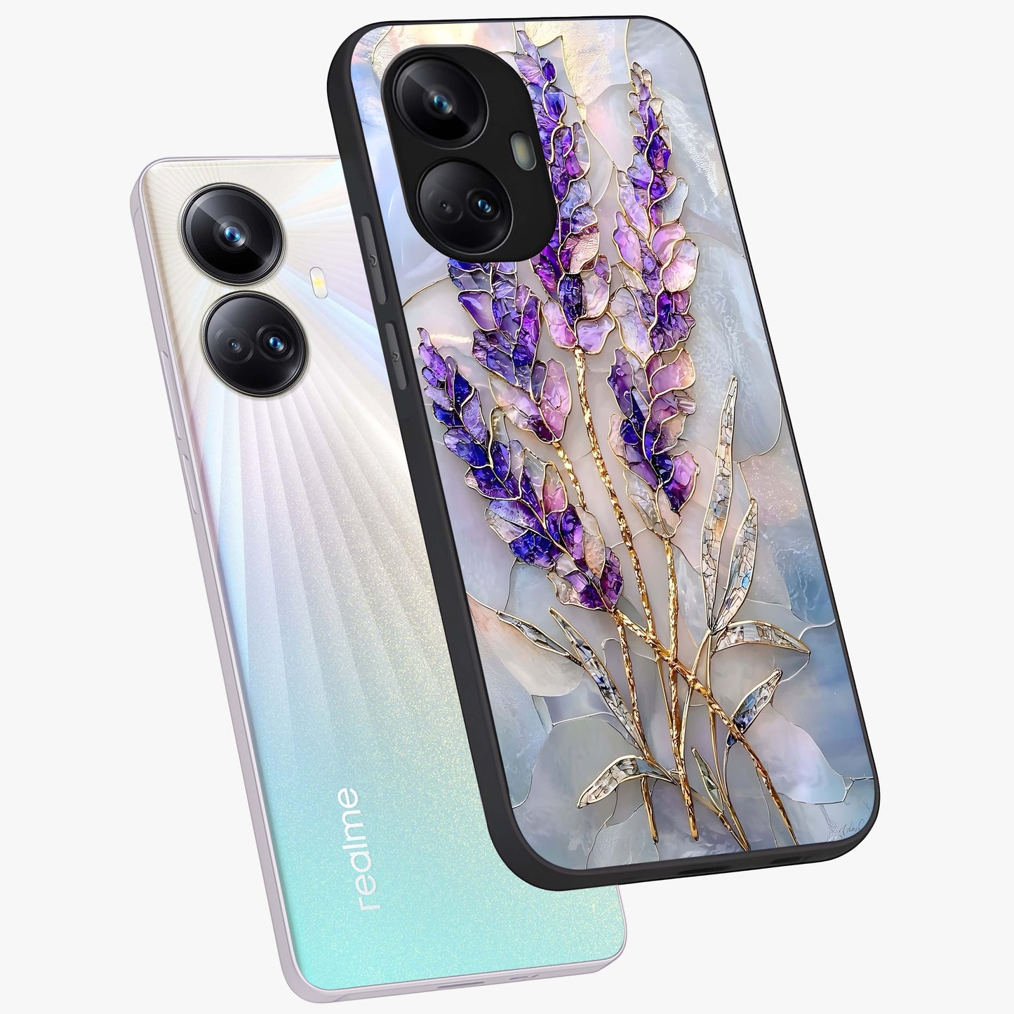 Lavender Dream Glow Glass Case displayed in angled mockup highlighting dreamy purple glow design with soft artistic style.
