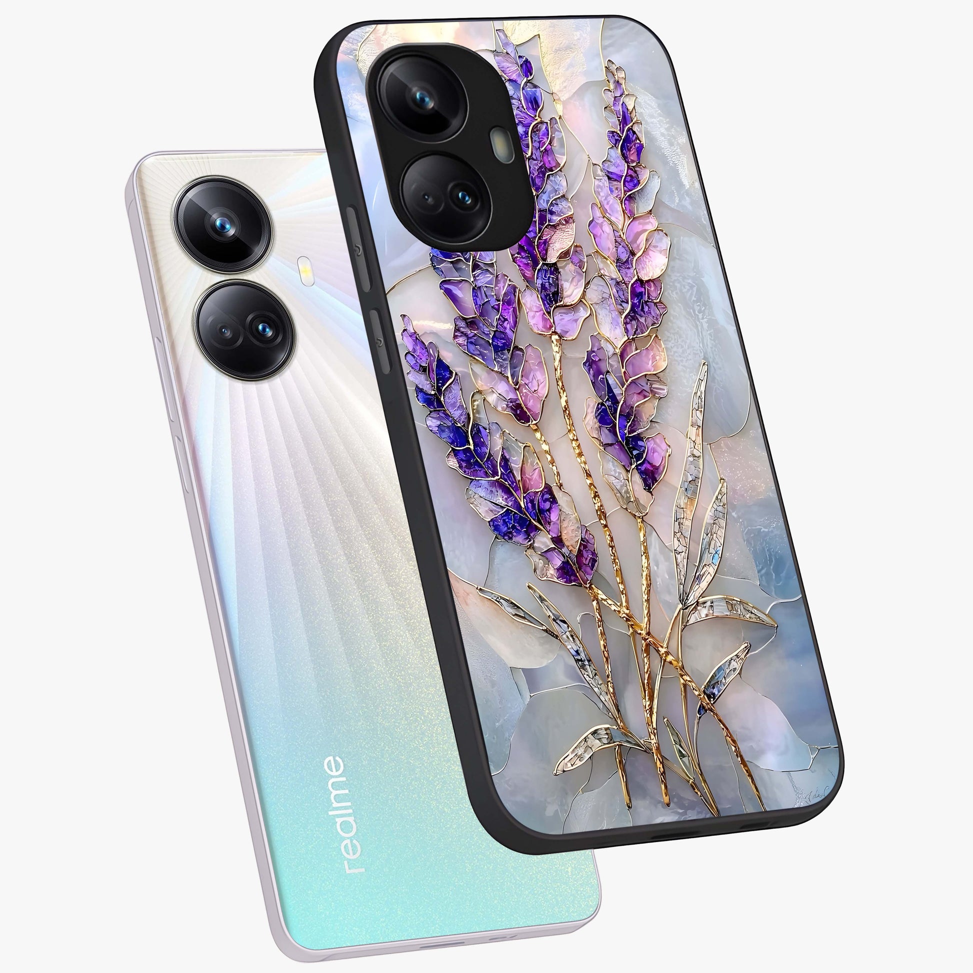 Lavender Dream Glow Glass Case displayed in angled mockup highlighting dreamy purple glow design with soft artistic style.