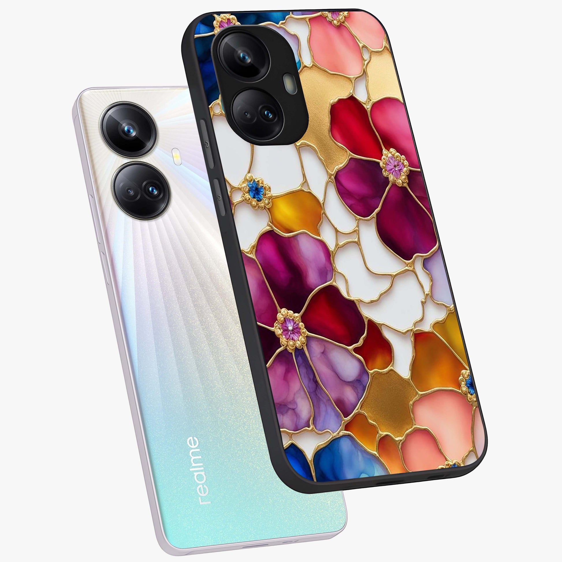 Marble Flower Pattern Glass Case displayed in angled mockup highlighting elegant marble floral design with modern aesthetic.