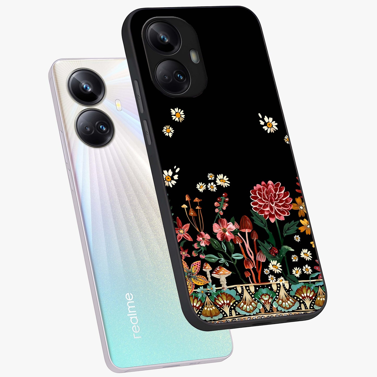 Midnight Bloom Pattern Glass Case displayed in angled mockup highlighting elegant flower design with midnight aesthetic style.