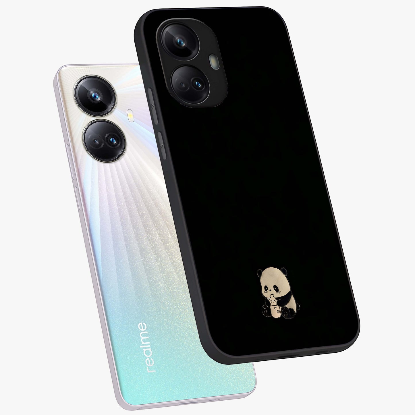 Midnight Panda Love Glass Case displayed in angled mockup highlighting adorable panda illustration with midnight aesthetic.