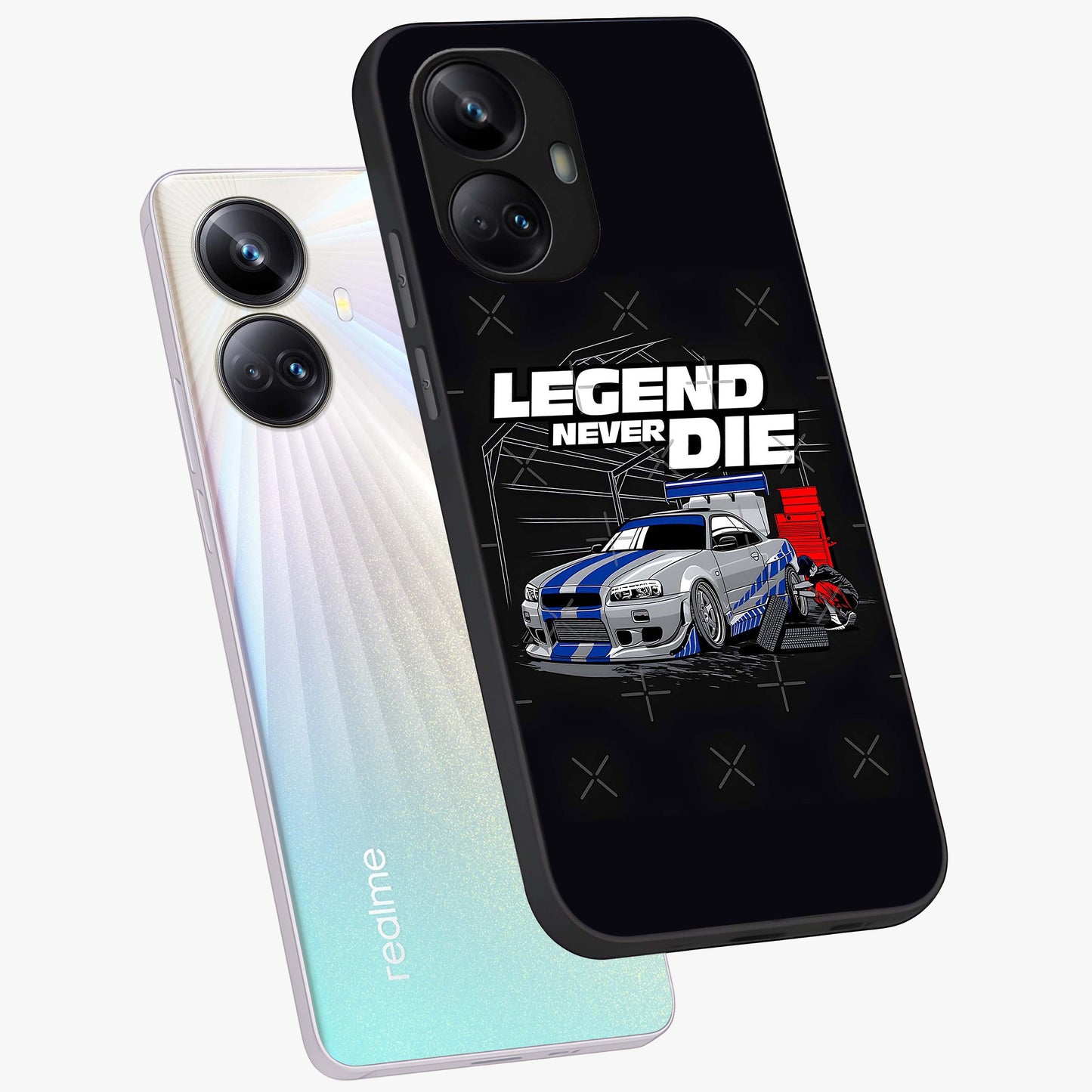 Midnight Racing Legacy Glass Case displayed in angled mockup highlighting dynamic automotive design with bold midnight aesthetic.