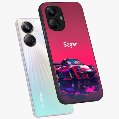 Neon Pink Porsche Glass Case displayed in angled mockup highlighting sleek neon pink car design with racing aesthetic.