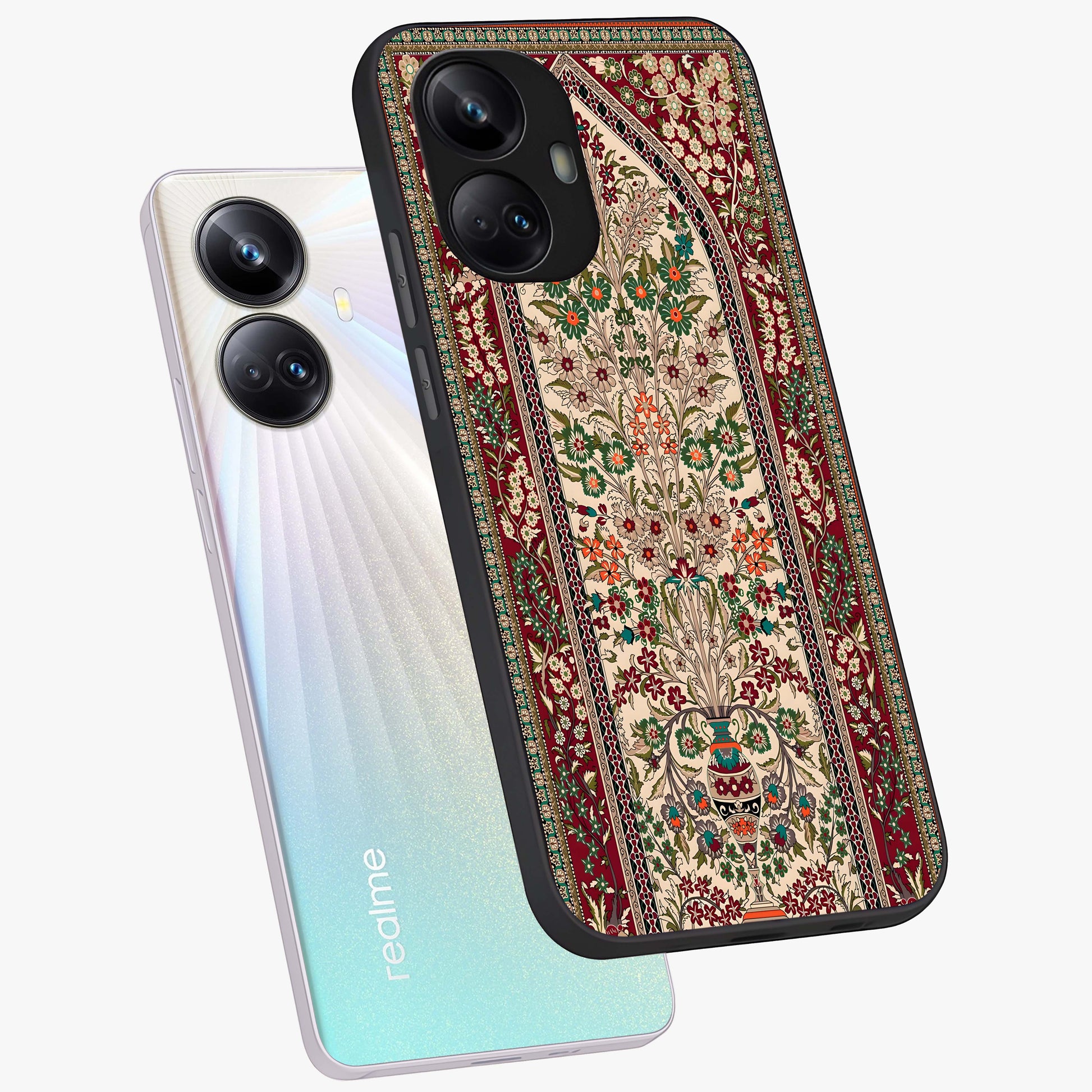 Persian Inspired Glass Case displayed in angled mockup highlighting intricate traditional design with elegant cultural aesthetic.