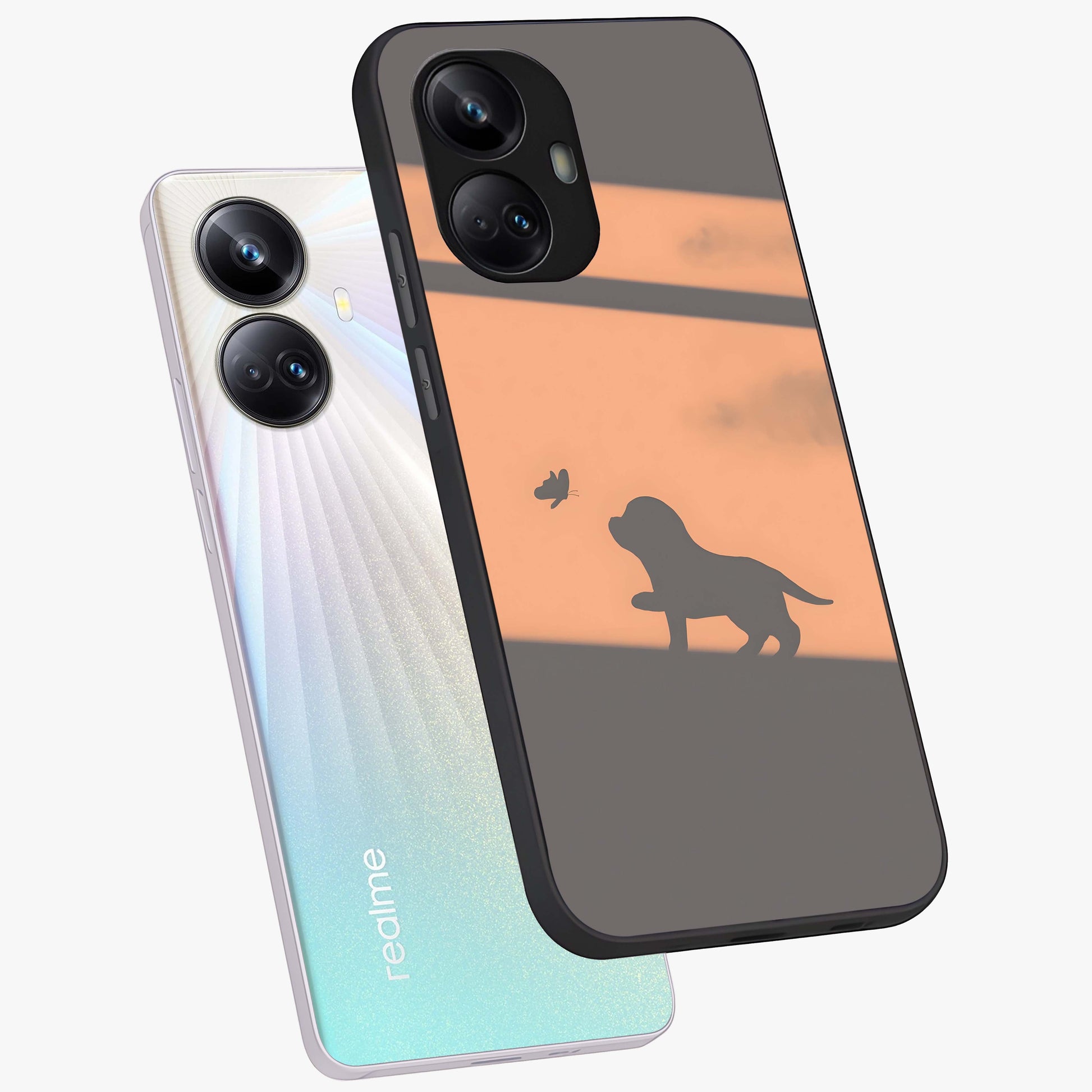 Puppy Shadow Art Glass Case displayed in angled mockup highlighting playful dog illustration with artistic shadow aesthetic.