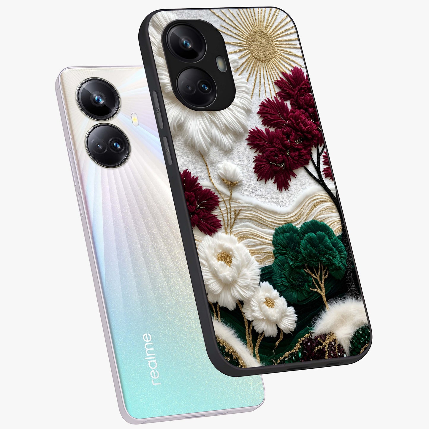 Radiant Bloom Elegance Glass Case displayed in angled mockup highlighting graceful floral design with radiant aesthetic style.