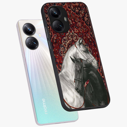 Regal Stallion Tapestry Glass Case displayed in angled mockup highlighting royal stallion design with decorative heritage aesthetic.