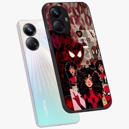 Spider Love Story Glass Case displayed in angled mockup highlighting expressive comic inspired design with playful aesthetic.