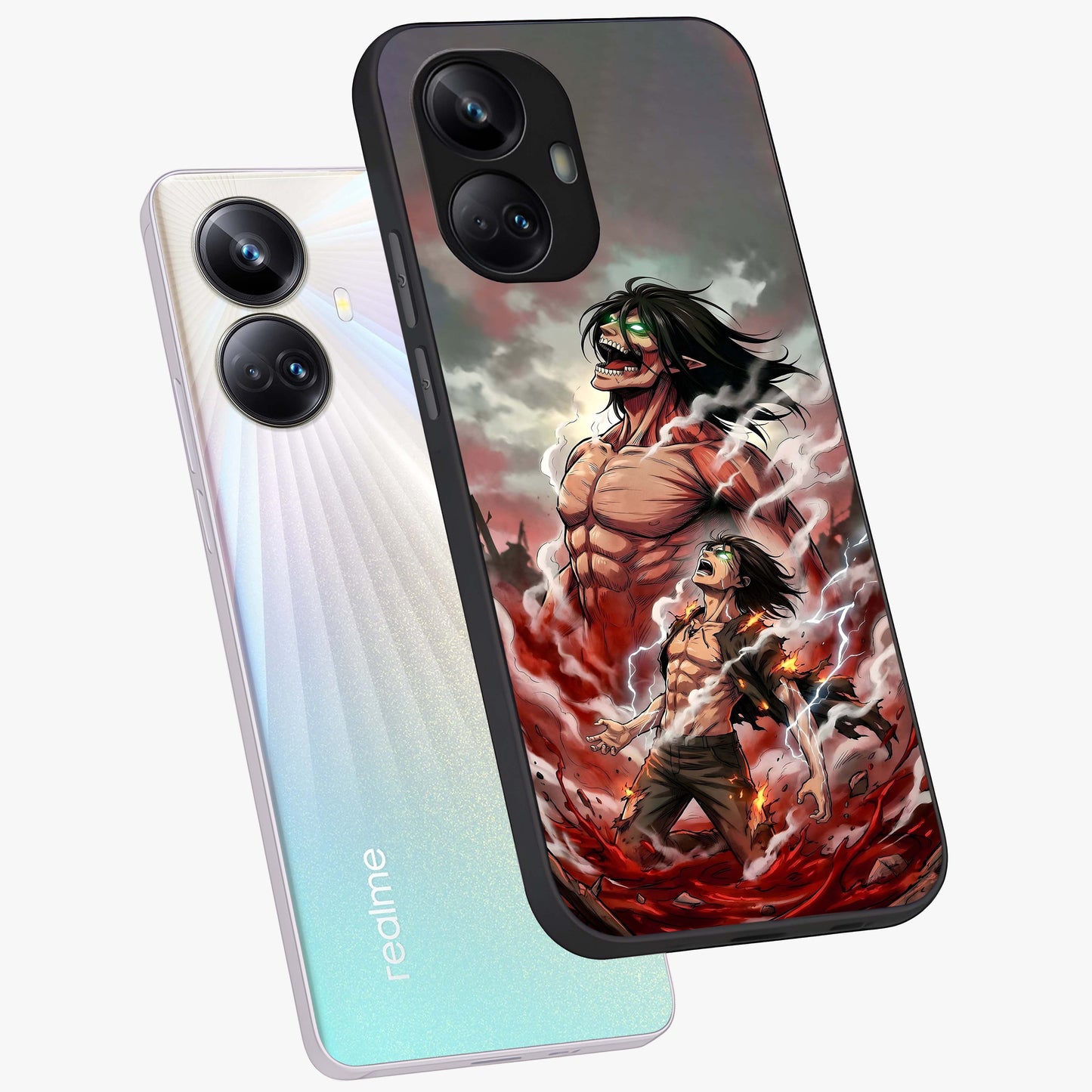Titan Awakening Fury Glass Case displayed in angled mockup highlighting dramatic giant warrior design with bold anime aesthetic.